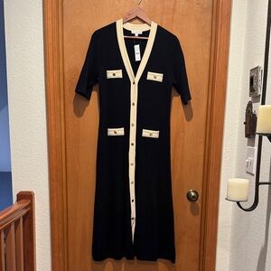 J. Crew Black and Cream Button-Front Dress